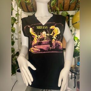 NIRVANA Black and Yellow Graphic Sleeveless Top